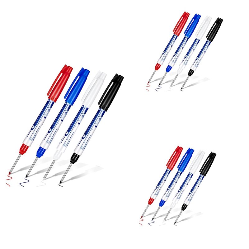 Marcadores de alcance profundo marcador de nariz longo, impermeável marcador profundo, marcadores permanentes, 30mm, 4 cores, 12 pcs
