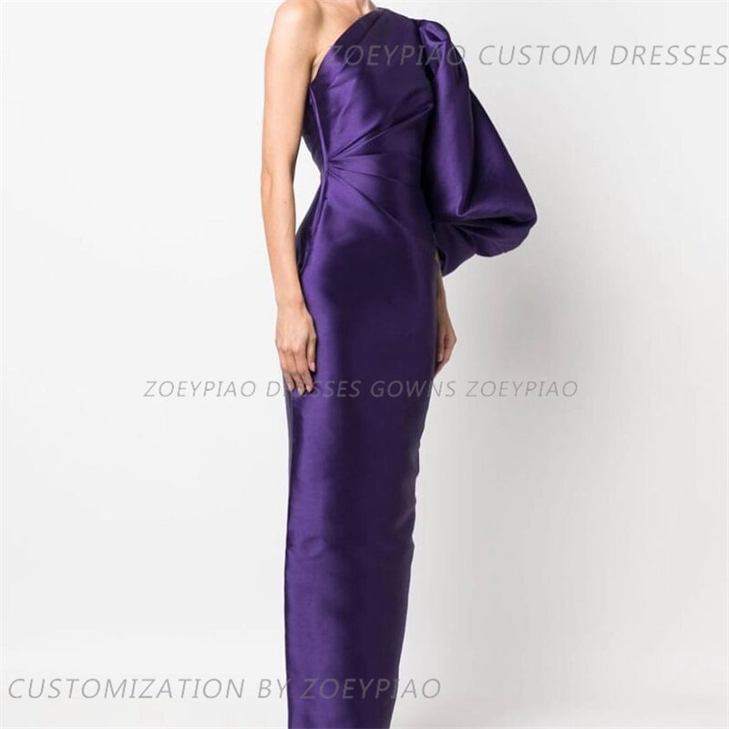 Purple One Sleeve Ankle Length Prom Dress Satin Custom Evening Dress Simple One Shoulder Summer Women Wedding Party Gowns 2024