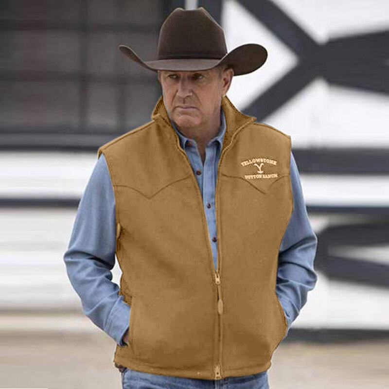Yellowstone-メンズジャケット,ジッパー付きベルト,茶色の柄,カジュアル,日常使用,アウトドア