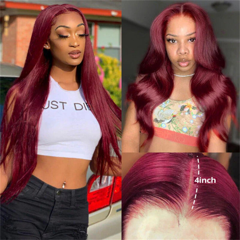 Burgundy 13x6 HD Lace Frontal Human Hair Wig Straight Red 13x4 Lace Front Human Hair Wigs For Women Pre Plucked 99J Colored Wig