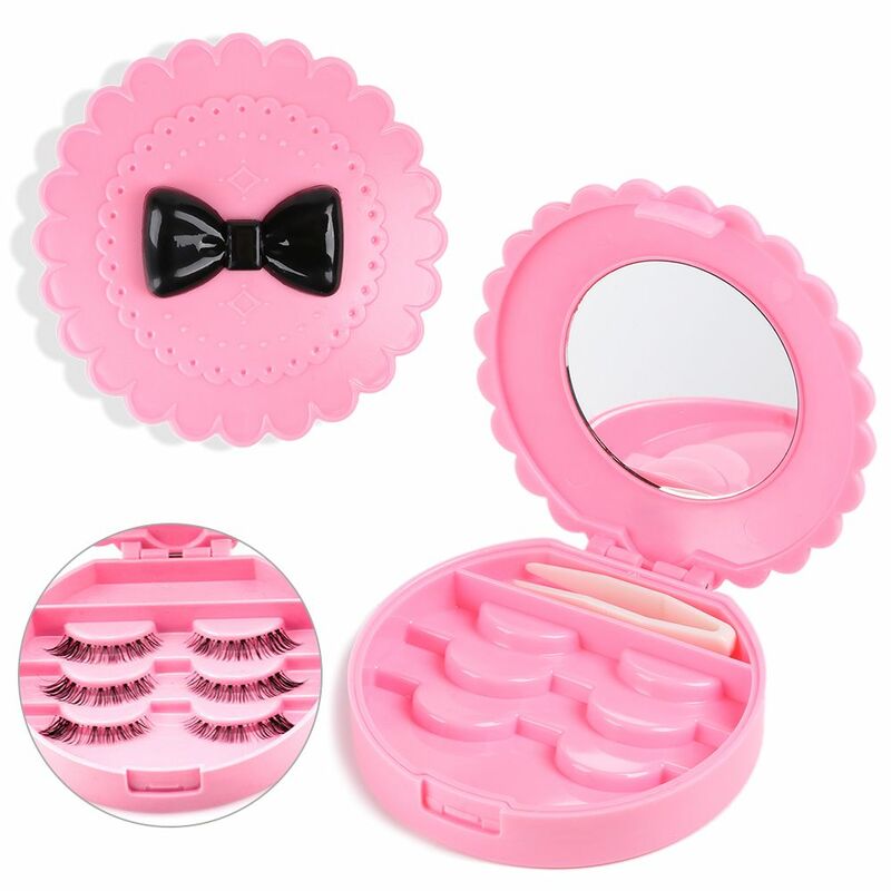 Estuche de espejo de moda, organizador de pestañas postizas rosa, herramienta de maquillaje, caja contenedor de pestañas