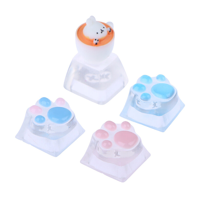 1Pc Colorful Transparent Cat Claw Pad Resin Keycap Game Mechanical Keyboard Keycap Transparent Keycap Button Cap