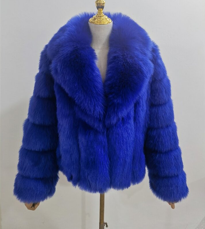 Mink mantel bulu halus wanita, jaket bulu rubah palsu lengan panjang dengan kerah tebal hangat untuk musim dingin