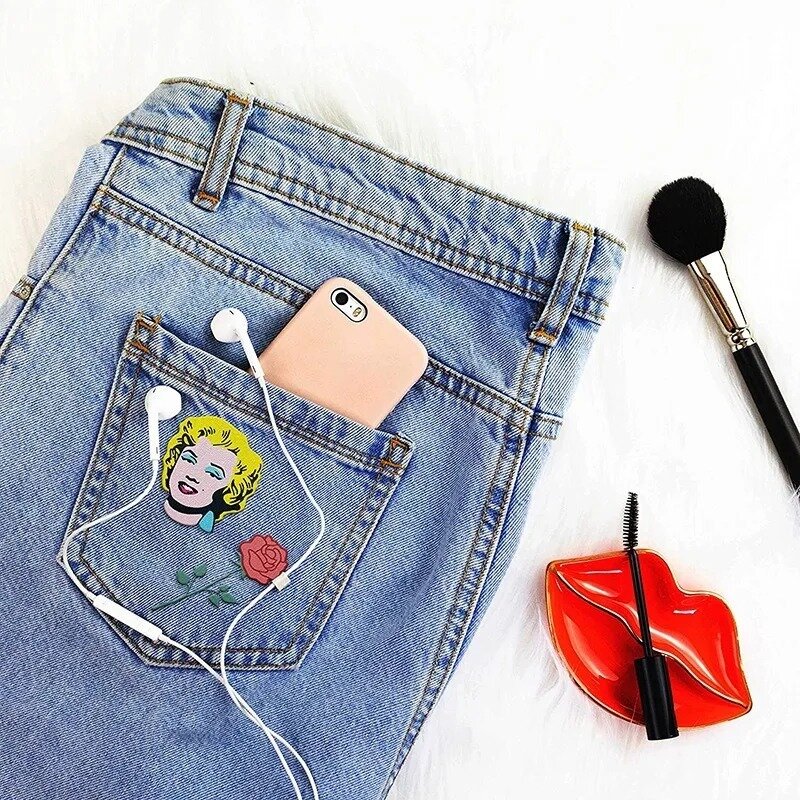 Iron on Embroidery Patches DIY Blonde Lady Cloth Stickers Peach Lotus Jeans Applique Badges Fusible Patch Bag Jacket Accessories