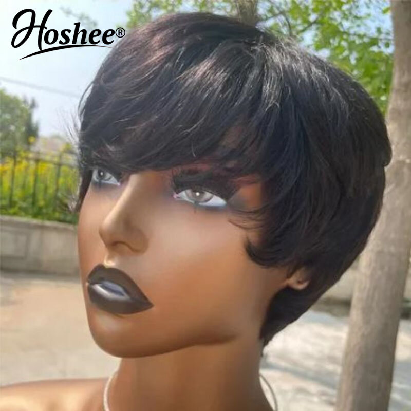 Perruques de cheveux humains pour femmes noires, coupe Pixie courte, droite, sans colle, entièrement fabriquées à la machine, couleur naturelle, 100%
