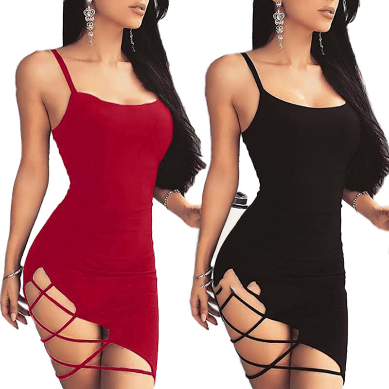 Mini robes à bretelles spaghetti pour femmes, robe de soirée sexy, dos nu, évidée sur le côté, gaine, hanche, 2023