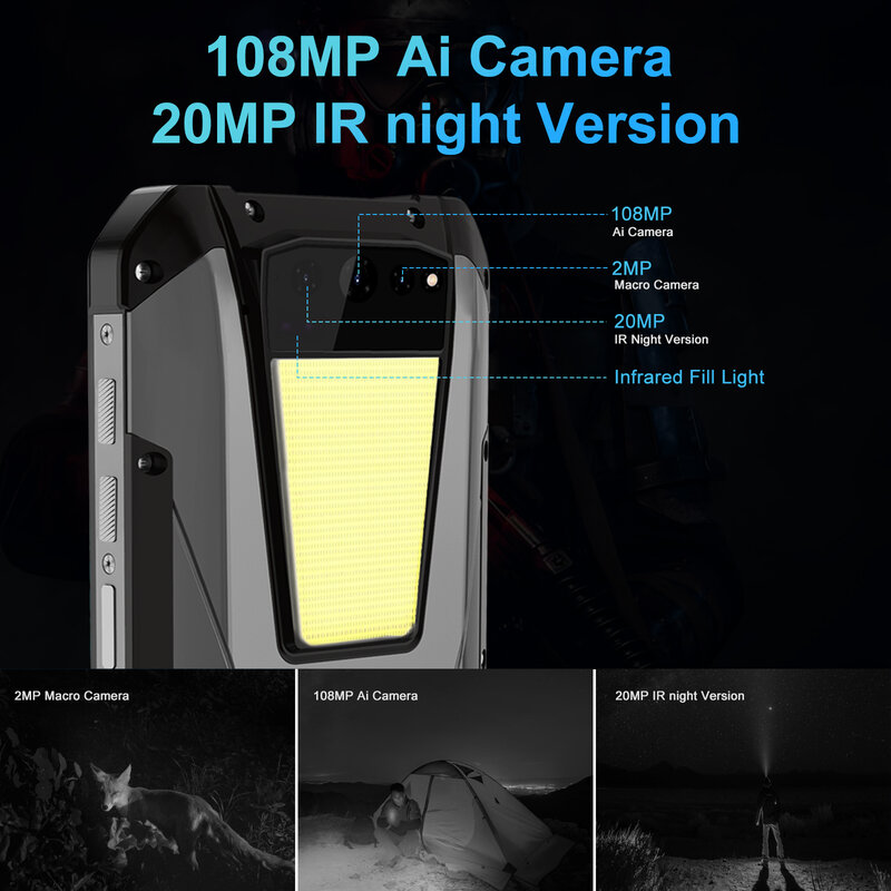 8849 بواسطة Unihertz Tank 108MP الهاتف الذكي وعرة 15GB 256GB 22000mAh بطارية للرؤية الليلية G99 الهاتف المحمول مقاوم للماء الهاتف المحمول