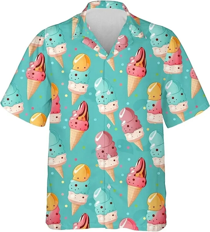 Più nuovo allentato traspirante stampa 3D Trendy Cool Fashion Ice CreamShirts Beach Party Top maniche corte camicie da uomo estive Top da uomo