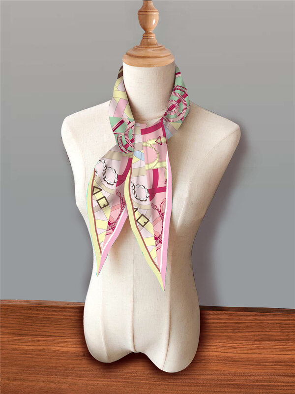 Bufanda de seda con estampado de diamantes para mujer, pañuelo de lujo con diseño de marca, diadema, Hijab, pañuelo para el cuello