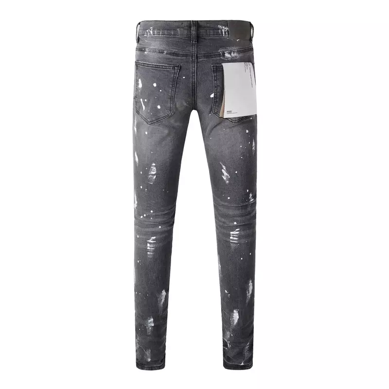 Top quality Purple ROCA Branded Jeans Fashion Top Street Ripped Grey Paint Top Quality Repair Low Rise Skinny pants