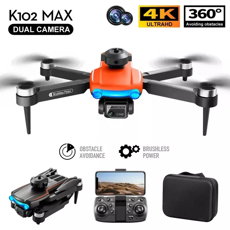 Drone tanpa sikat K102 Max kamera ganda 4K 2024, pesawat nirawak kuadkopter aliran optik kendali jarak jauh 500M