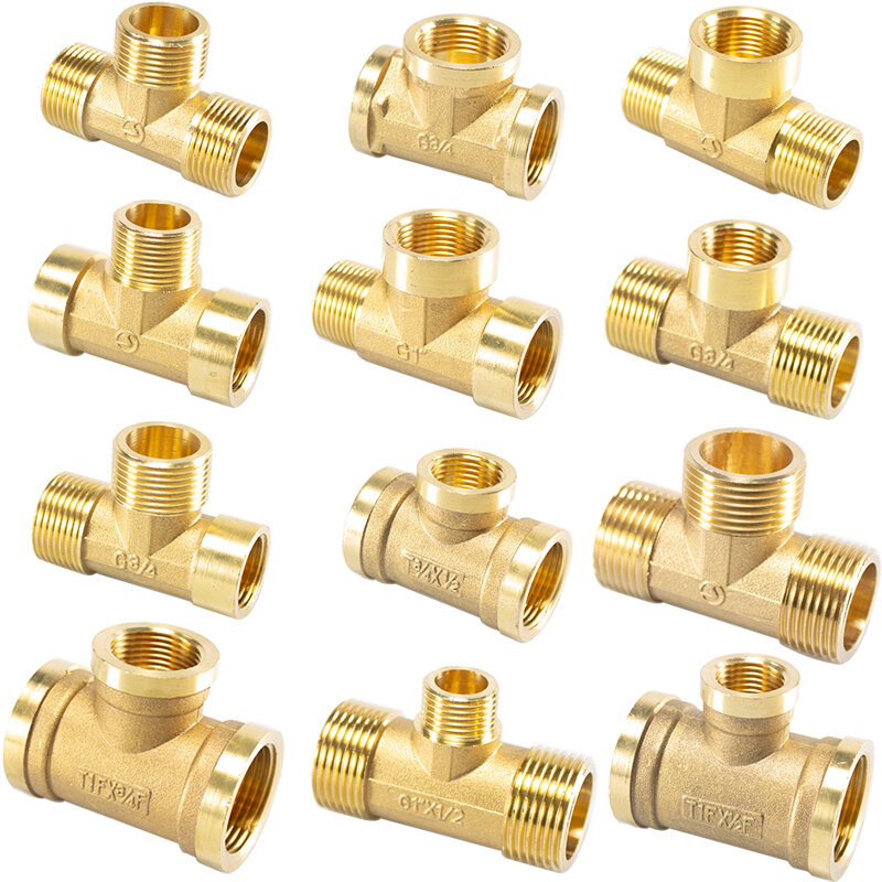 Pneumatic Plumbing Brass Pipe Fitting Male/Female Thread 1/8" 1/4" 3/8" 1/2" BSP Tee Type Copper Fittings Water Oil Gas Adapter