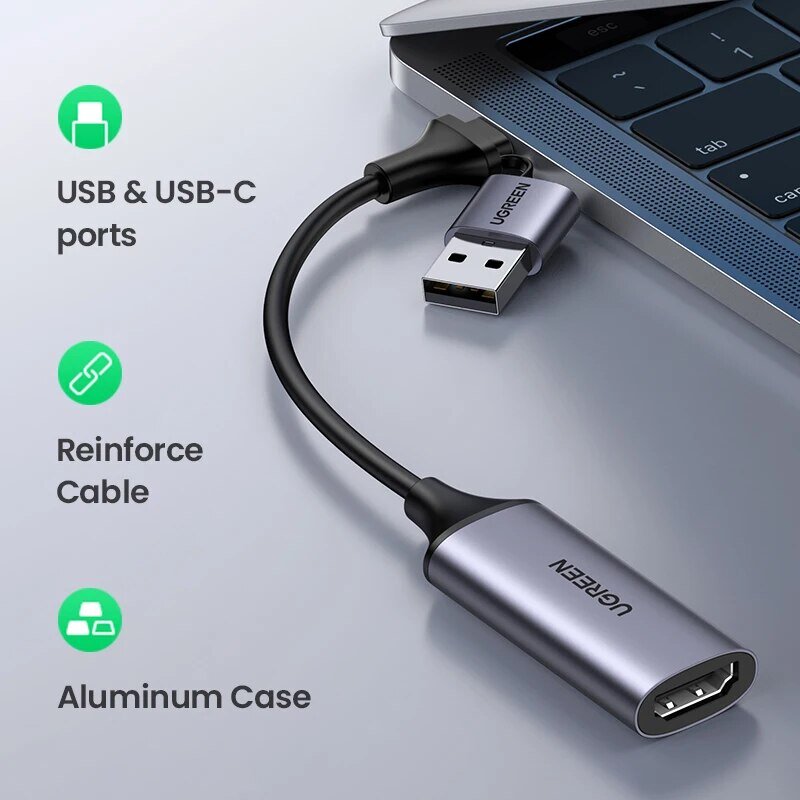 UGREEN-HDMI para USB para USB-C Video Capture Card, Grabber Box para PC, computador, câmera, Live Stream, Record Meeting, 4K