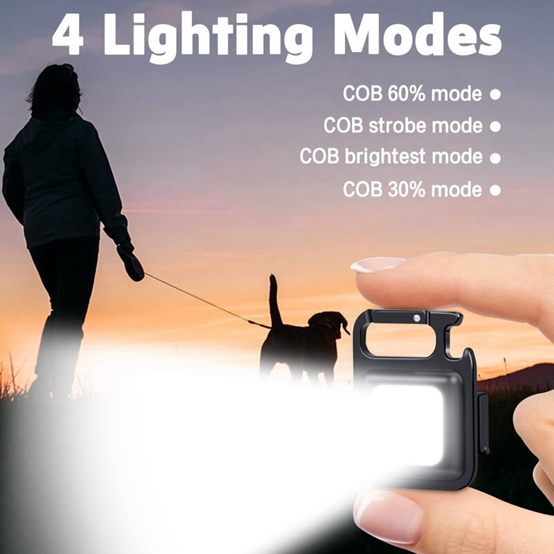 2x LED kleine Taschenlampe, 1000Lumen helle wiederauf ladbare Cob Schlüssel bund Taschenlampen, 4 Licht modi tragbare Taschen leuchte
