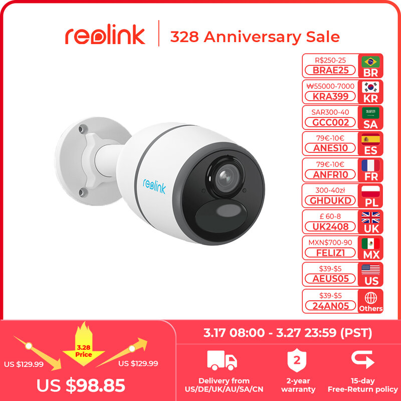 Reolink-cámara de seguridad de detección de coche humano, videocámara IP de videovigilancia salvaje, LTE, Tarjeta Sim 4G, batería de 4MP, serie GO