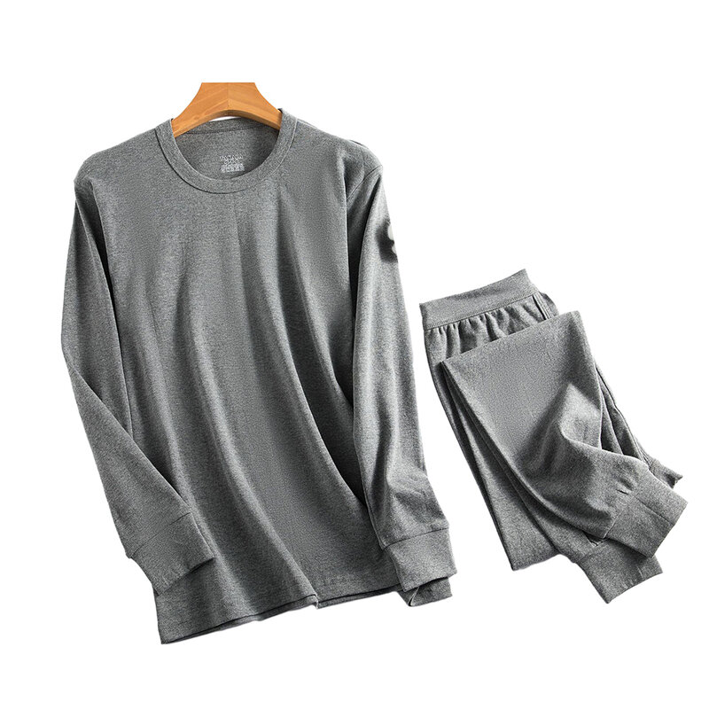 ชุดลองจอนระบายความร้อนคอกลมสำหรับผู้ชายผ้าฝ้ายสีทึบ + ผ้าโพลีเอสเตอร์ระบายอากาศได้ดีและอบอุ่นหลายขนาด
