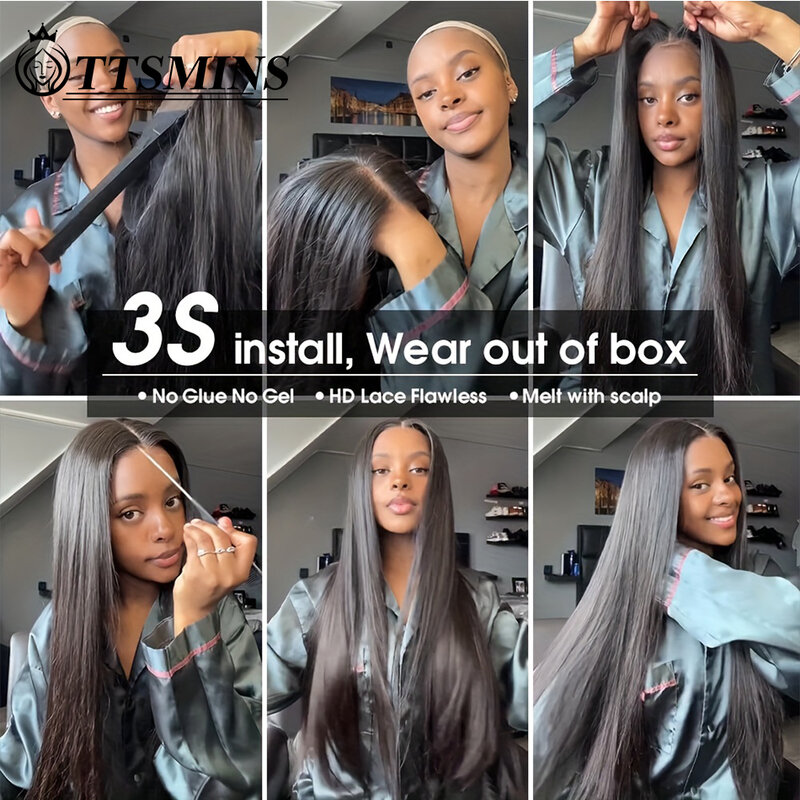 13x6 Wear And Go Glueless Wig For Beginners Pre Cut Transparent 13x4 Straight Lace Front Wig Human Hair Pre Plucked Frontal Wigs