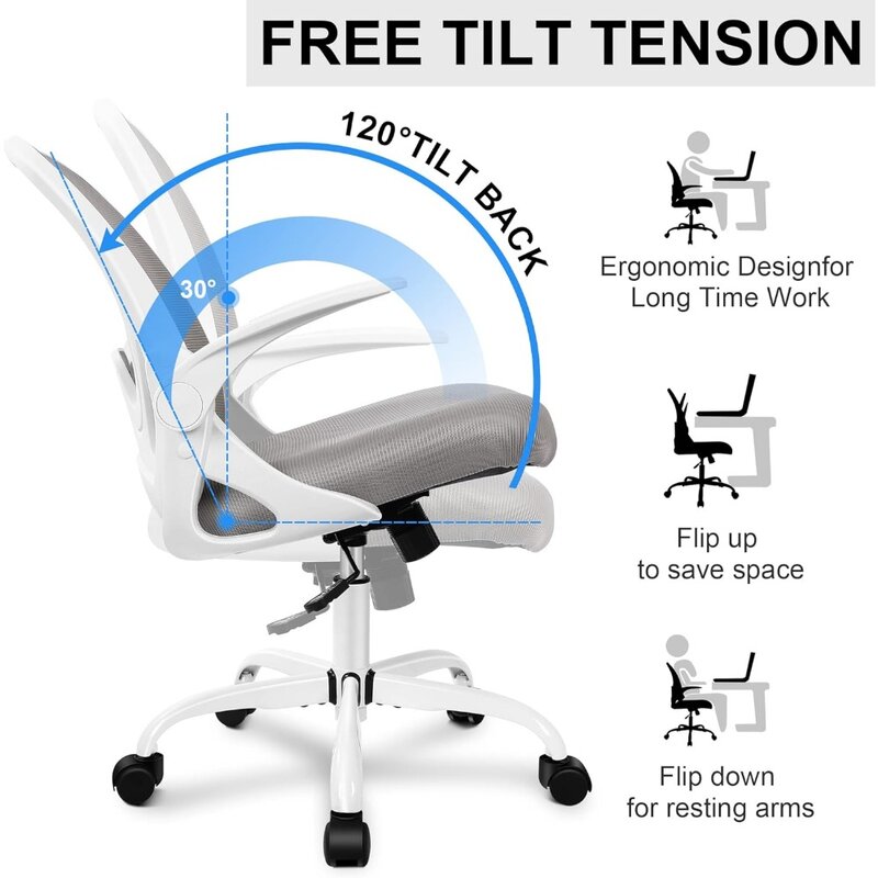 Cadeira de mesa ergonômica com apoio lombar ajustável e altura, escritório giratório, malha respirável, cadeira do computador