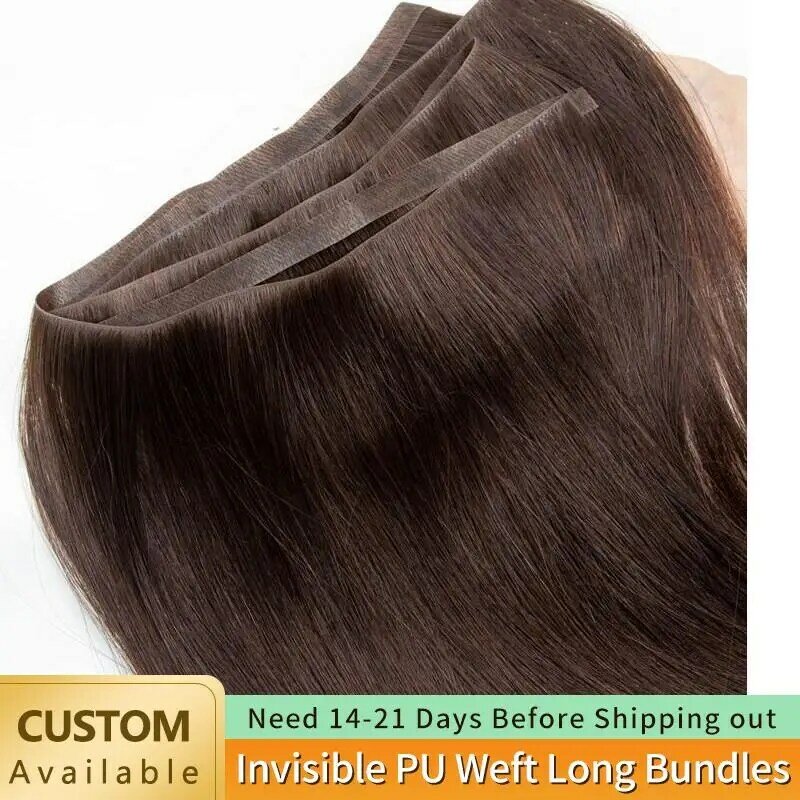 Injected Tape In Hair Extensions Invisible Long Tape PU Weft Human Hair Bundles Real Natural Hair Seamless & Glueless Thick Ends