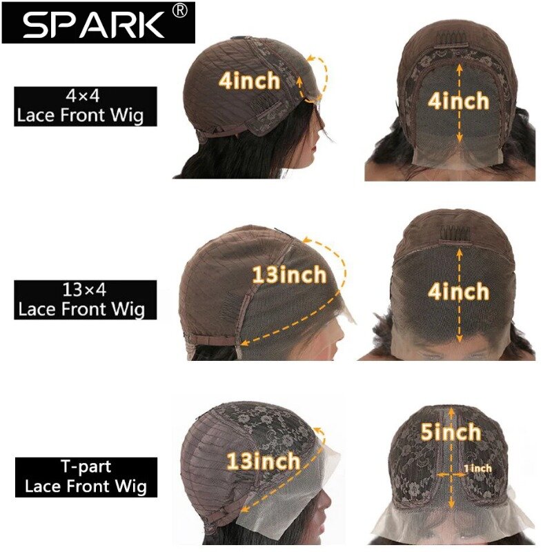 Spark-Tiangオレンジカラーボブウィッグ、100% 人間の髪の毛、事前に摘み取られた、レースフロント、中央部分、ディープウェーブ、ショート、8-16インチ、 #350