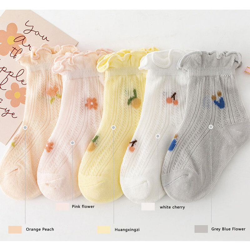 Chaussettes à froufrous en coton doux pour bébés filles, chaussettes d'été en maille fine et respirante pour nourrissons