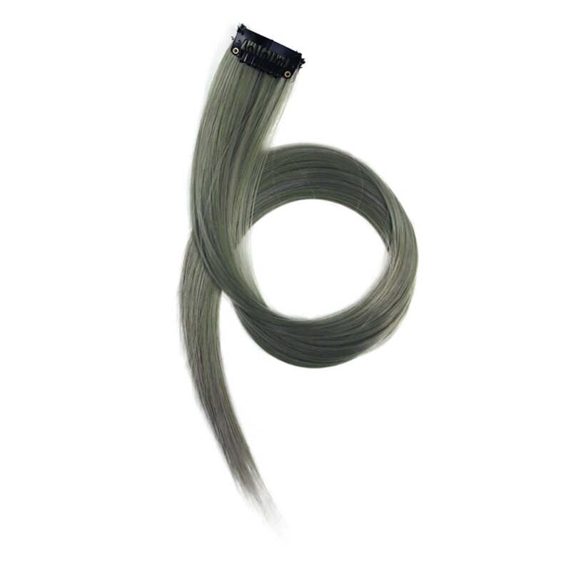 Jepit rambut lurus panjang wanita, jepit rambut ekstensi highlight pelangi, klip rambut palsu panjang lurus 3,2X55cm