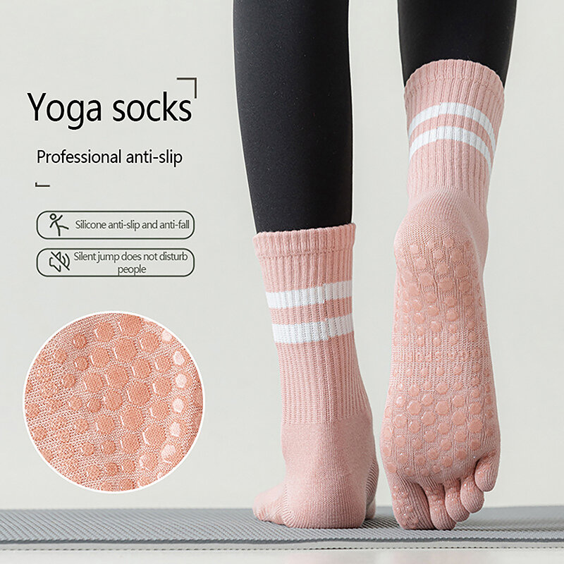 Нескользящие силиконовые носки для йоги, женские профессиональные носки для фитнеса в помещении, для спортзала, яркие спортивные носки со средней посадкой