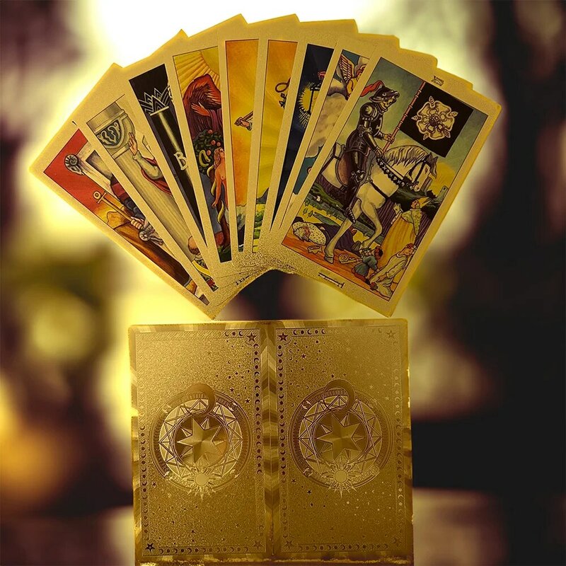 Baraja de cartas de Tarot dorado con Manual de instrucciones coloridas, adivinación de confianza, precioso