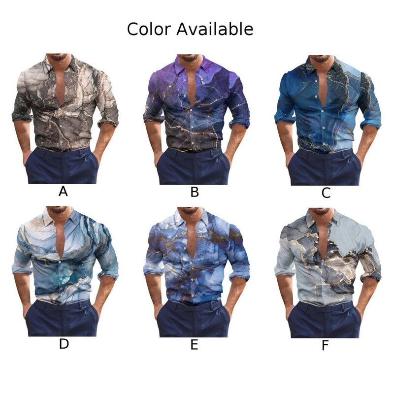 男性用ポリエステルプリント不規則なシャツ、ラペルカラーのマッスルパーティードレスアップ、快適なシャツ、オールシーズン、1個
