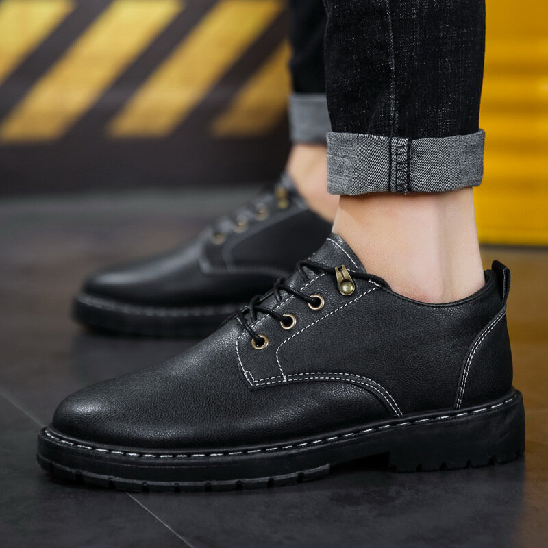 Męskie skórzane buty robocze Wodoodporne antypoślizgowe antypoślizgowe buty robocze Oddychające sznurowane modne czarne buty męskie Wysoka jakość