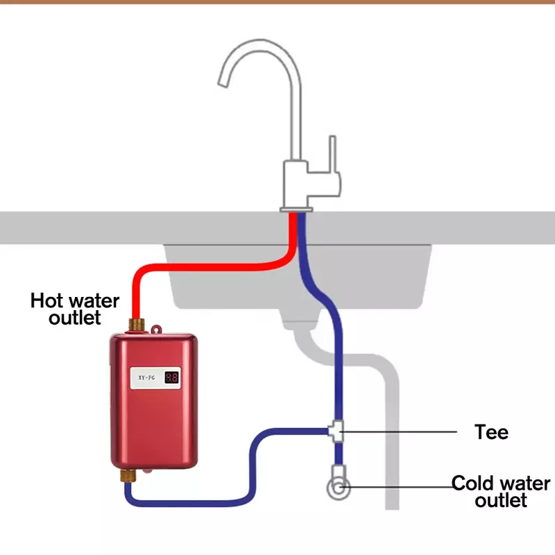 Calentador de agua eléctrico instantáneo sin tanque, debajo del fregadero, cocina, baño, lavado