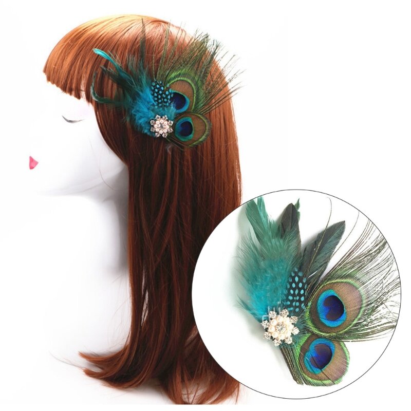 Peacocks Feather Hair Clip for Female Fascinator Hairpin Headwear for Cocktail Party FrenchStyle Hairclip