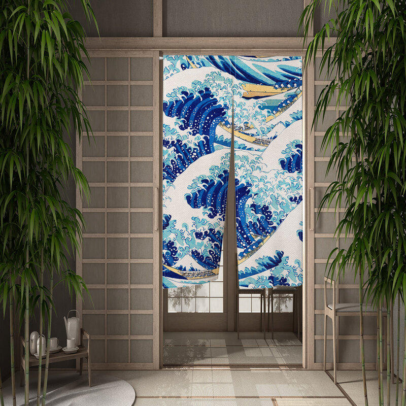 Rideau de porte semi-fendu opaque privé, vague de mer japonaise, restaurant, cuisine, chambre à coucher, entrée de porte, face 73