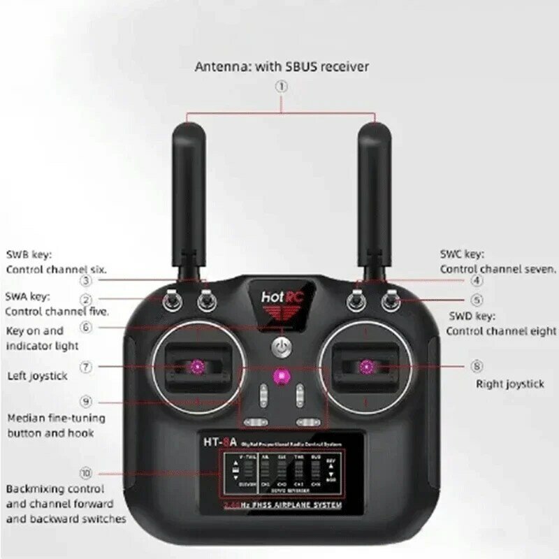 Hotrc New Ht-8a Eight Channel Multi-function Remote Controller Is Applicable To Remote Control Vehicle Ship Robot Model Aircraft