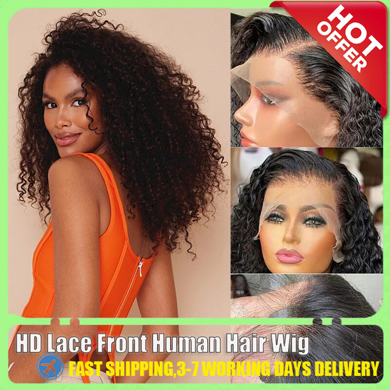 Perruque Lace Front Wig Brésilienne Naturelle Cheveux Bouclés, Deep Wave, 13x4 HD, 13x6, 30 36 Pouces, Densité 180, pour Femme