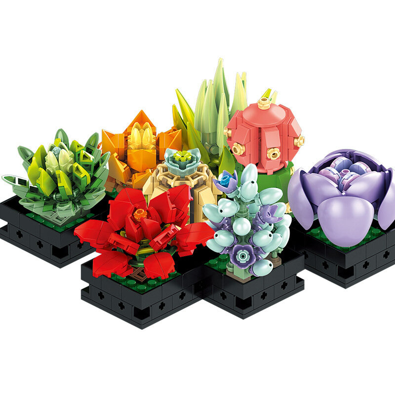 Mini blocs de construction de fleurs pour la maison et le bureau, succulentes, ornements en pot, bricolage, petites particules, puzzle assemblé, jouet pour enfants, cadeau