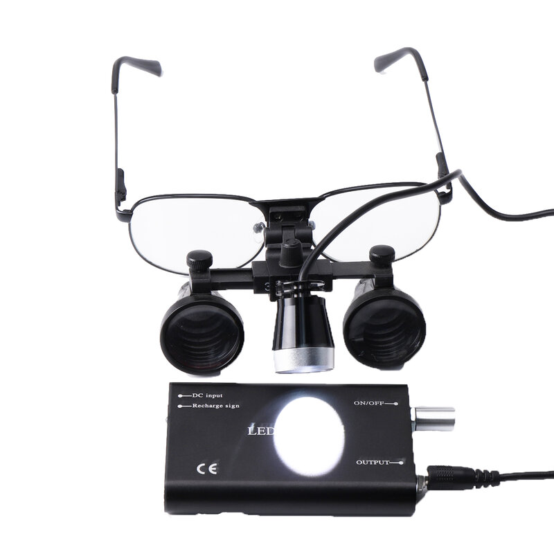 3.5X 2.5X occhialini binoculari dentali LED faro batteria al litio lente d'ingrandimento in vetro ottico 320-420mm occhialini dentali luce chirurgica