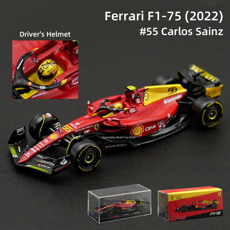 ブラーゴ-ディーキャスト式レーシングカー玩具、アクリルボックス、1:43 Fevari、2022 F1-75