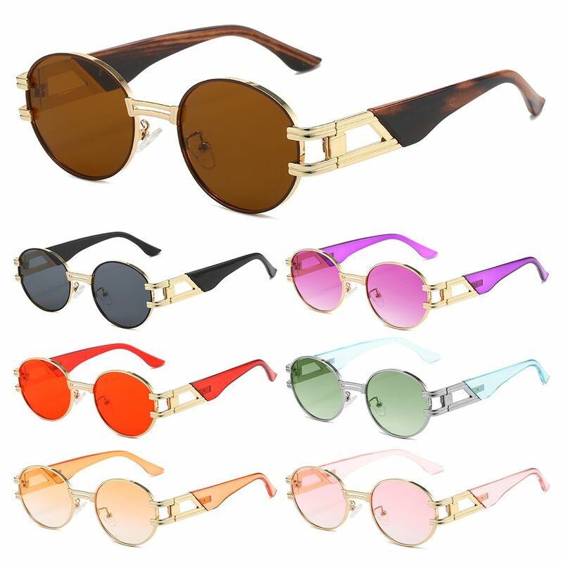 Lunettes de soleil gothiques ovales punk, lunettes rondes vintage, monture en métal, nuances rétro, lunettes de protection UV400