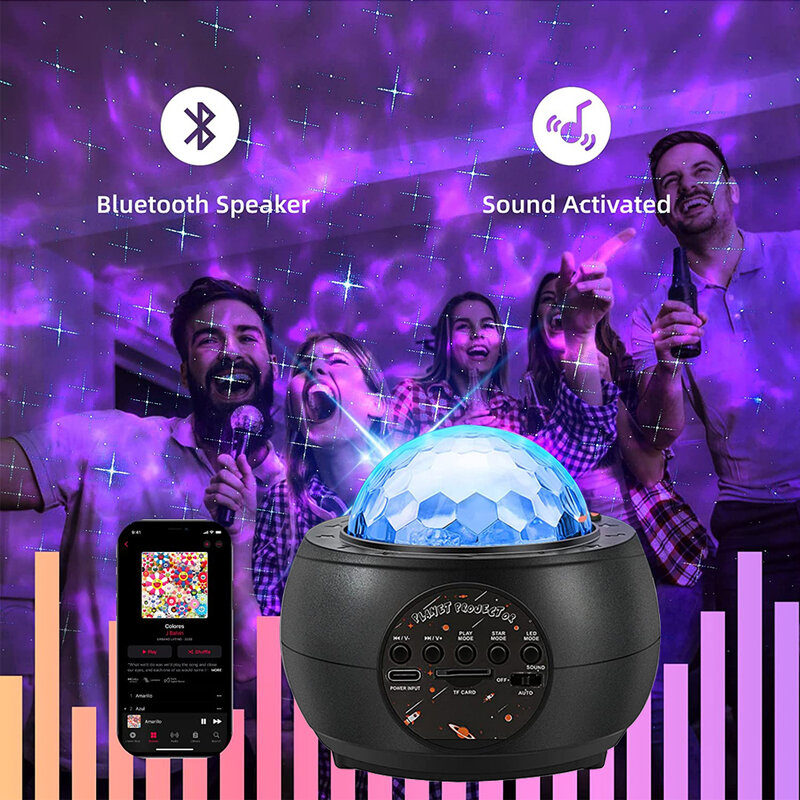 Lampu Malam Proyektor Bintang Galaxy 10 Planet Speaker Bluetooth Lampu Proyeksi dengan Lampu Malam Musik Jarak Jauh Hadiah Dekorasi Ruangan