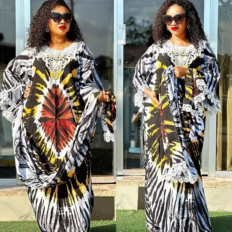 Afrikaanse Jurken Voor Vrouwen Moslim Mode Kant Boubou Dashiki Traditionele Afrika Kleding Ankara Outfits Avondjurk Met Hoofddeksel