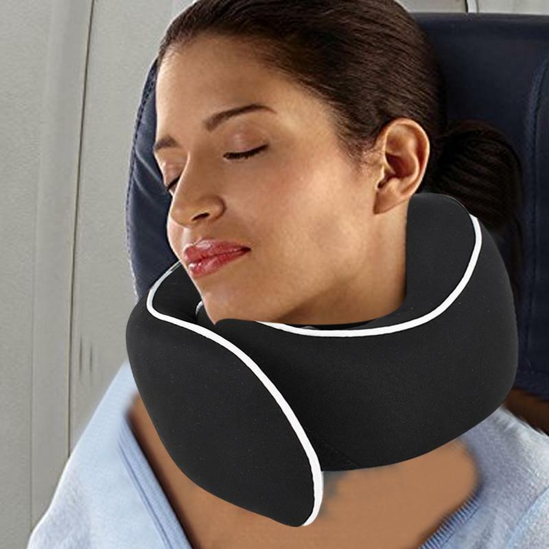 Almohada de cuello de espuma viscoelástica con bolsa de almacenamiento de tapones para los oídos, almohada de viaje para vértebras cervicales, almohada portátil para avión de descanso al atardecer, 1 Juego