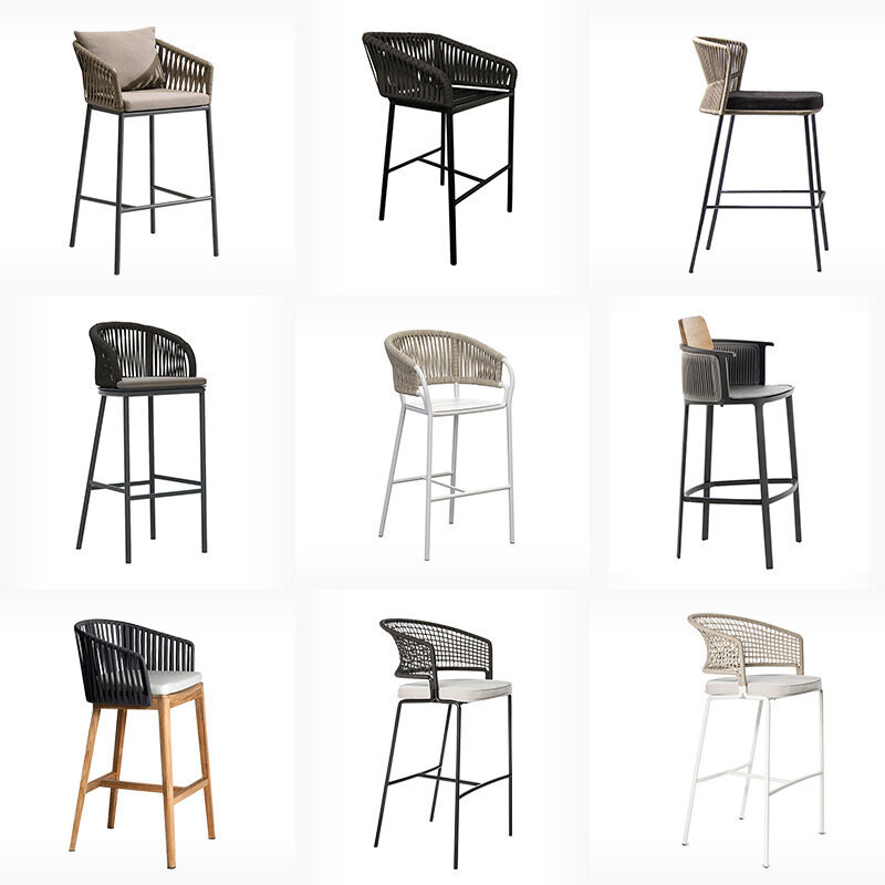 เก้าอี้สตูลสูงสำหรับวิลล่ากลางแจ้งแบบเปิดโล่ง B & B เก้าอี้บาร์ไม้แข็งเฟอร์นิเจอร์บาร์เก้าอี้บาร์