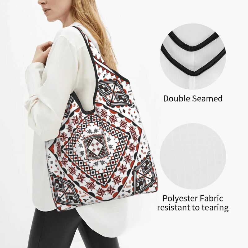 Kabyle tembikar Berber motif bahan makanan tas belanja tas bahu Tote besar portabel geometri Berber tas tangan