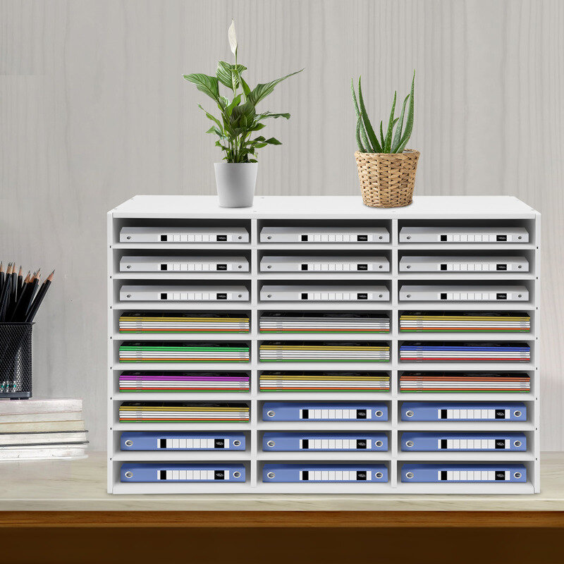 Desktop PVC Storage Rack, 27 Slot, literatura, suporte do arquivo, branco