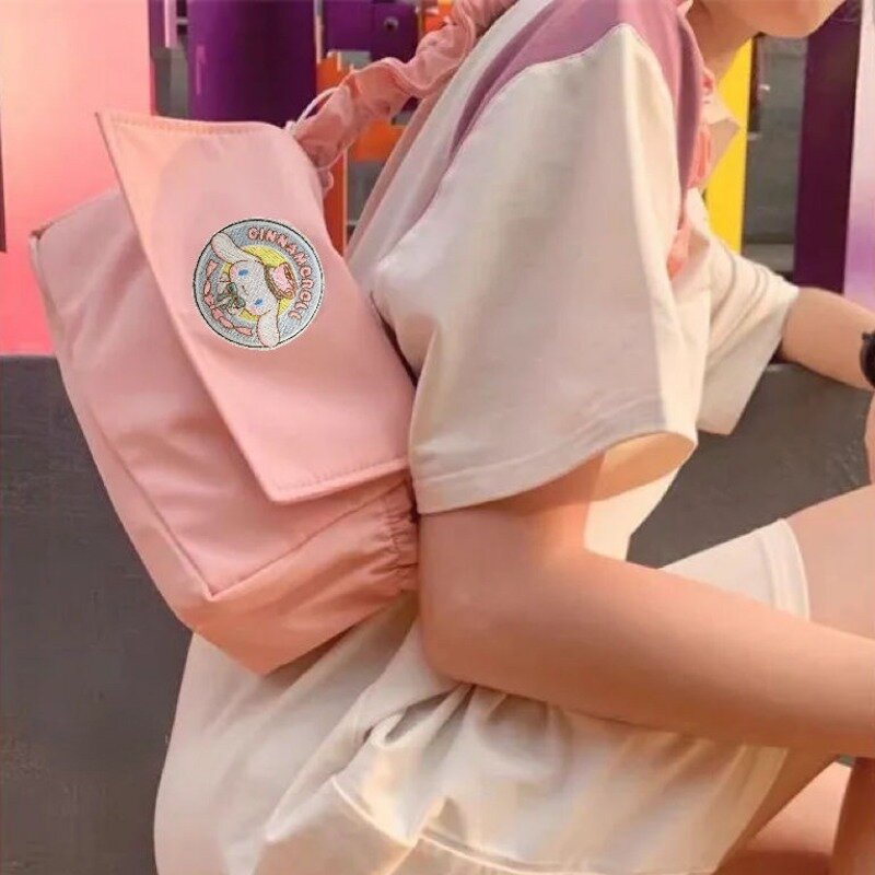 MBTI Cinnamoroll tas bahu wanita nilon berlipat bordir kartun tas tangan manis desainer Fashion asli tas ketiak wanita