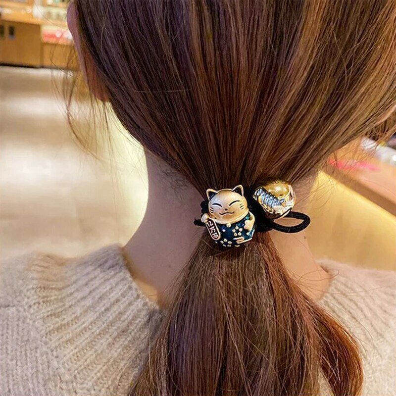 1pc Cartoon Harz Glück Katze Kopf Seil Armband Dual-Zweck einfache Pferdes chwanz Kopfschmuck Haar gummi Gummibänder für Frauen Mädchen