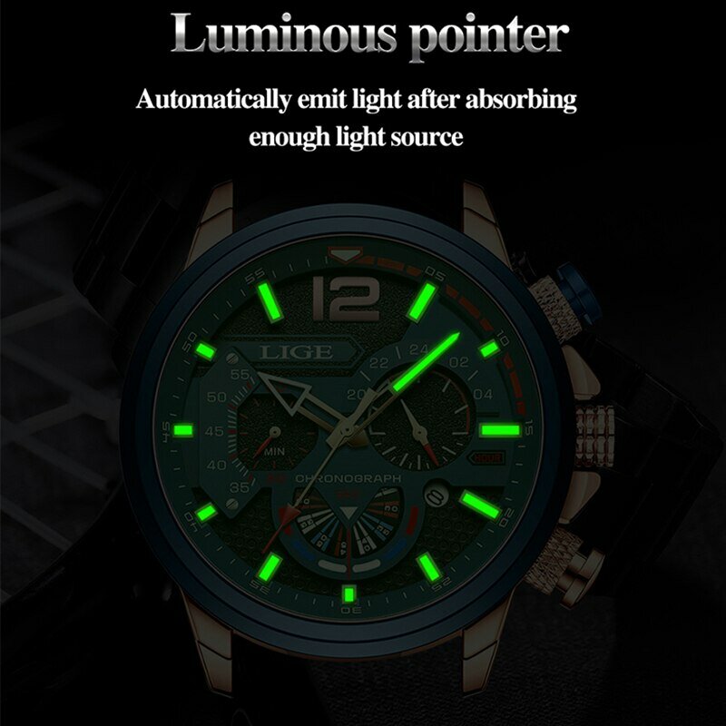 LIGE-Relógio quartzo cronógrafo de luxo masculino, relógios de pulso de couro masculino, relógio impermeável, relógios esportivos, moda