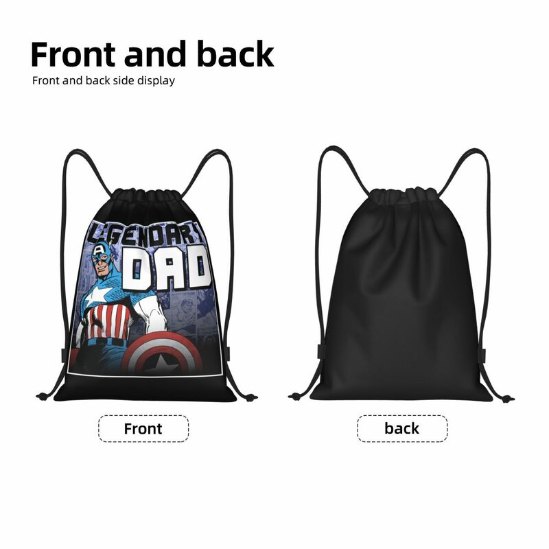 Custom Captain America Legendary Dad Drawstring Bags Men Women Foldable Sports Gym Sackpack Training Backpacks