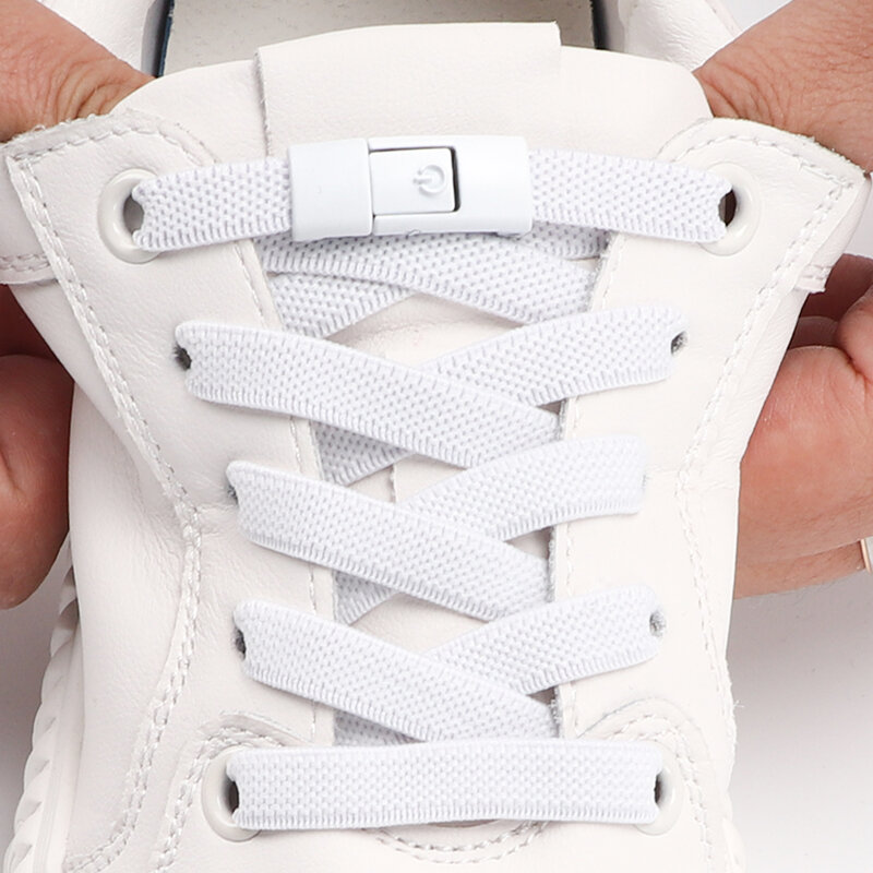 2023 keine Krawatte Schnürsenkel Press Lock Schnürsenkel ohne Krawatten elastische Schnürsenkel Sneaker Kinder Erwachsene 8mm verbreiterte flache Schnürsenkel für Schuhe